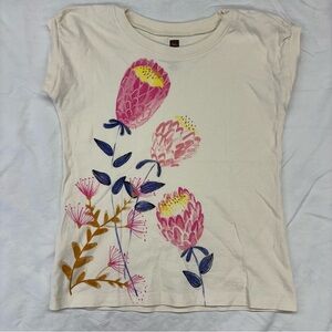 Tea Collection Floral Print Cream Top Pink Size 5 VGUC